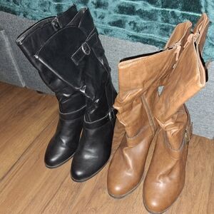 Elegant Black and Brown Heeled Boots for Women